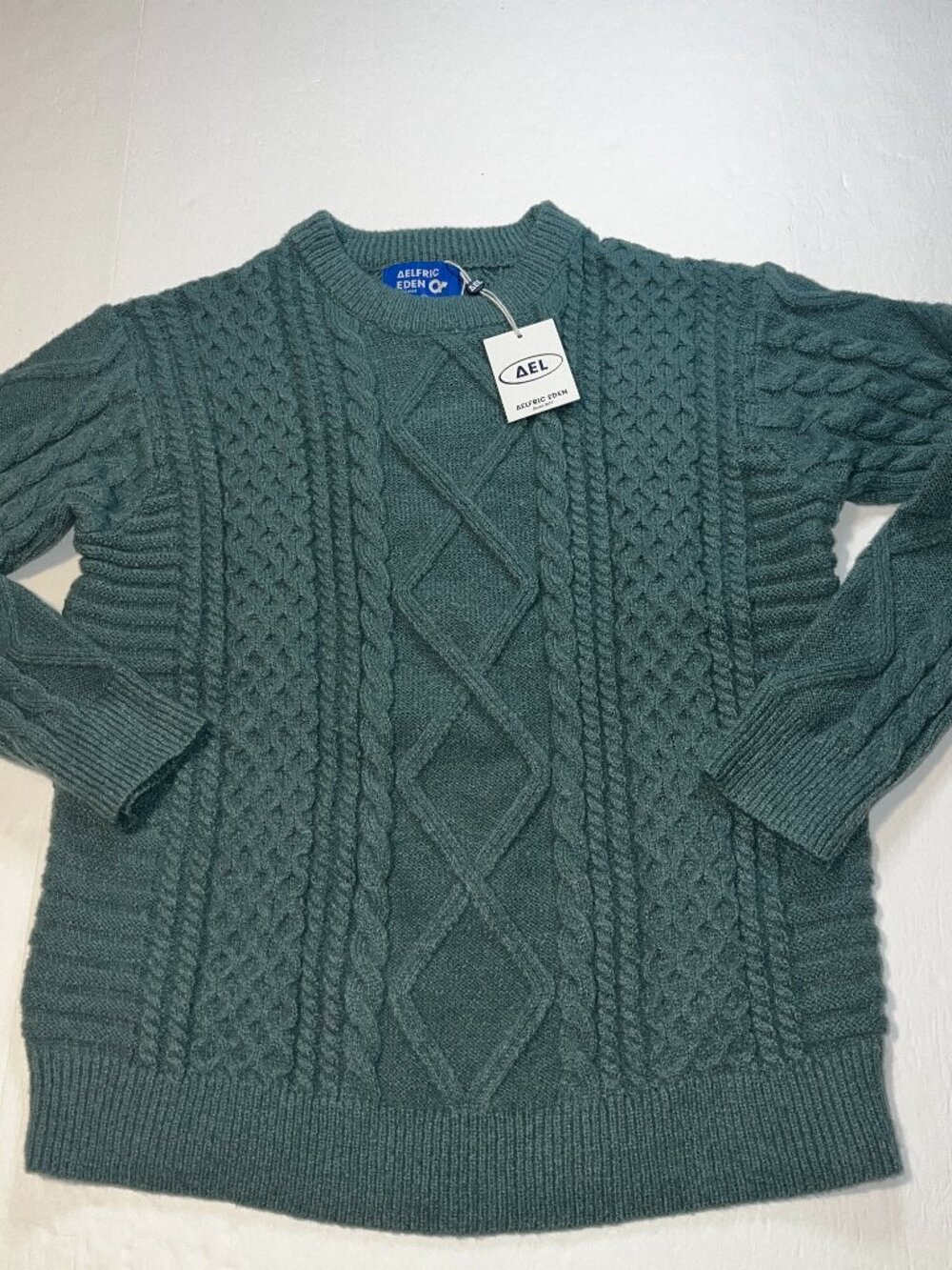 Aelfric Eden Green men's Cable-Knit Crewneck Sweater Size XL NWT